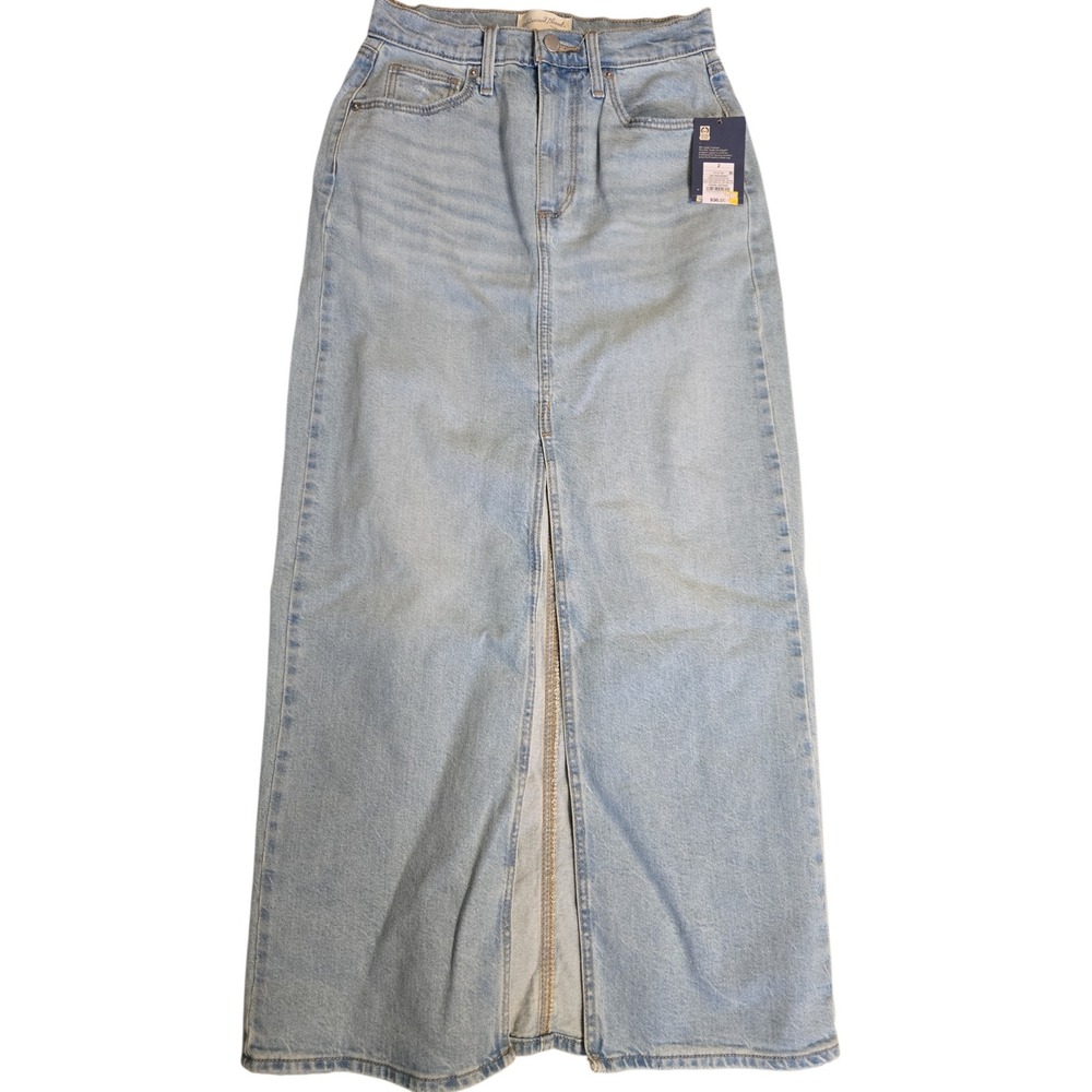 NWT Universal Thread Denim Maxi Jean Skirt‎ Blue Front Slit Five Pocket Sz 2
